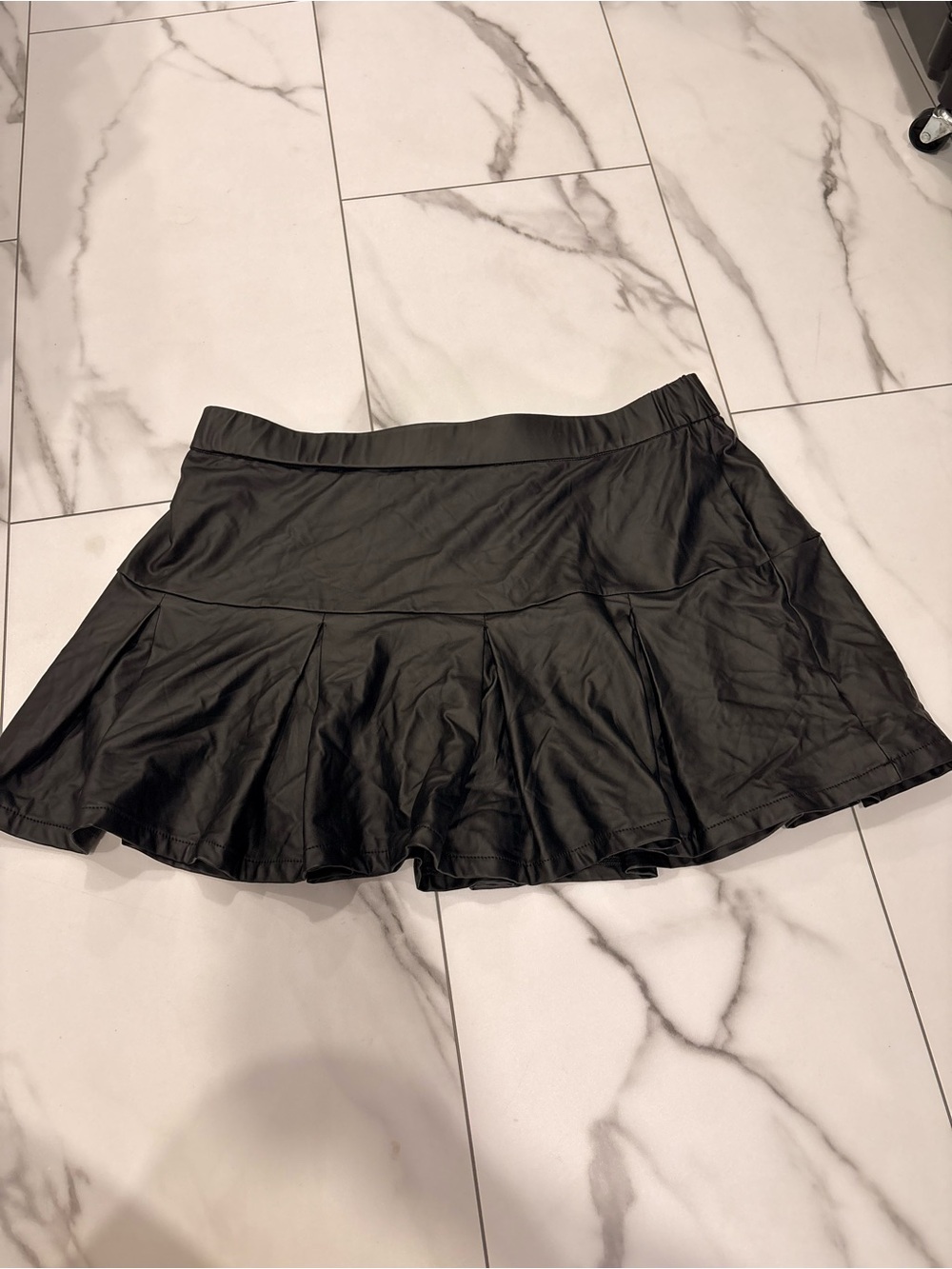 Black Faux Leather Pleated Mini Skirt
